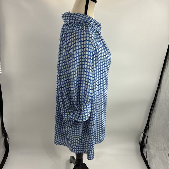 Max Studio Womens 3XL Blue White Geometric Print V Neck Short Sleeve Blouse - Picture 3 of 7